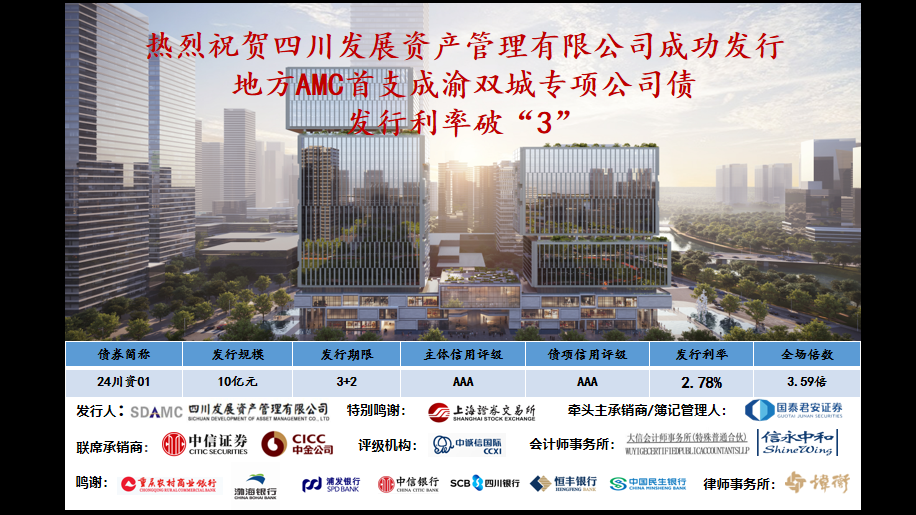 看好雙城經(jīng)濟，發(fā)行利率破“3”—川發(fā)資管成功發(fā)行成渝雙城專項公司債